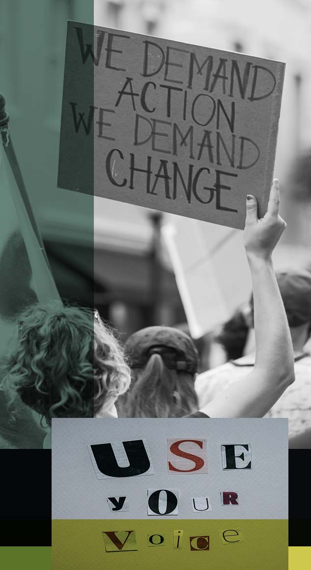 people holding a sign that says we demand action we demand change